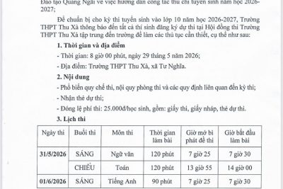 Thông báo tập trung thí sinh dự thi vào lớp 10 năm học 2026- 2027 tại Hội đồng thi Trường THPT Thu Xà