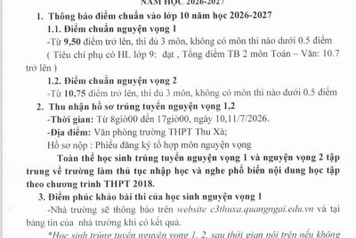 THÔNG BÁO ĐIỂM CHUẨN VÀ KẾ HOẠCH NHẬP HỌC TUYỂN BỔ SUNG VÀO LỚP 10, NĂM HỌC 2026-2027