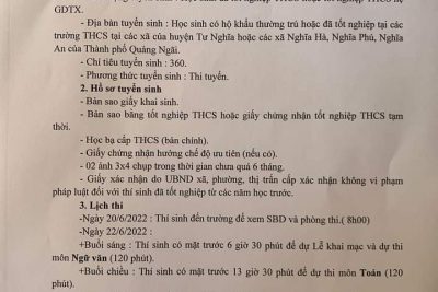THÔNG BÁO TUYỂN SINH VÀO LỚP 10, NĂM HỌC 2022 – 2023